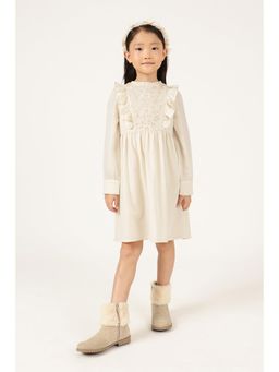 One Friday - Girls Off White Polyester Full Sleeve Dress