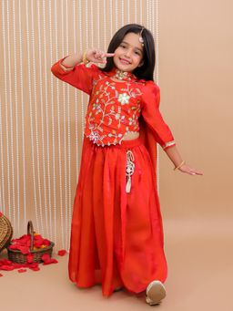 KID1 - Silk Rust Zari Embroidered Ruhani Choli Lehenga With Dupatta
