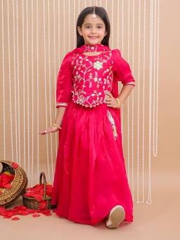 KID1 - Silk Pink Zari Embroidered Ruhani Choli Lehenga With Dupatta