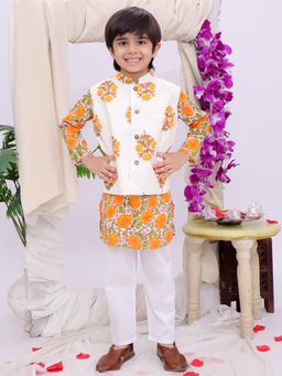 KID1 - White Phool Bahar Kurta Pyjama With Jacket