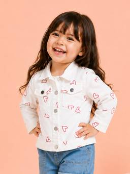 Kidbea - Twill Girls Printed Collared Neck Full Sleeve Jacket