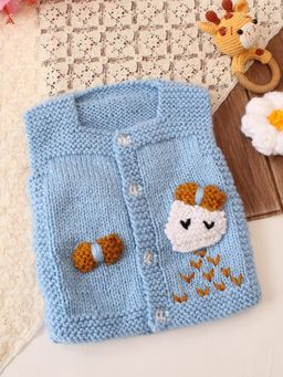 Woonie - Handknitted Cloud And Bow Applique Cardigan - Blue