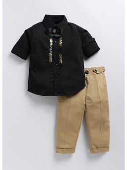 Little Collars - Satin Embellished Shirt Pant With Bow