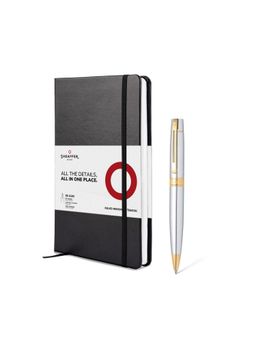 Sheaffer - Gift Set 300 9342 Bright Chrome with Gold Trims Ballpoint Pen with Notebook