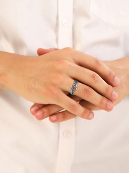 Yellow Chimes - Ss Men'S Silver Ring Vintage Punk Feather Band (9)