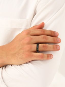 Yellow Chimes - Stainless Steel Black Buddhism Prayer Band Style Ring (9)