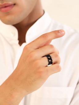 Yellow Chimes - Stainless Steel Band Men'S Black Band Style Ring (9)