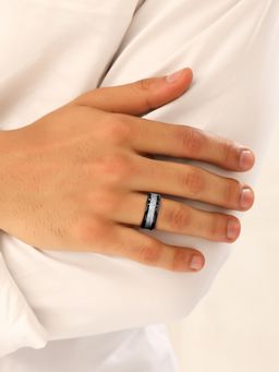 Yellow Chimes - Stainless Steel Men'S Black Ring Band Style Ring (9)