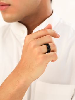 Yellow Chimes - Ss Men'S Silver Black Ring Combo Of 2 Band (Pack of 2) (9)