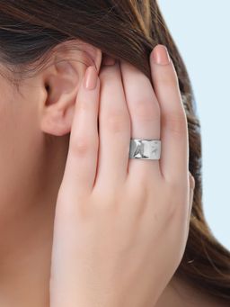 Yellow Chimes - Silver Band Rhodium Plated Adjustable Ring (7)