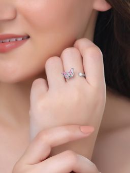 Yellow Chimes - Adjustable Pink Cubic Zircon Crystal Butterfly Ring (7)