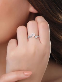 Yellow Chimes - Adjustable Pink Cubic Zircon Crystal Ring Floral Shaped (7)