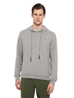 AM SWAN - Mens Solid Grey Melange Hoodie