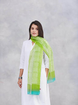 Fabindia - Green Cotton Silk Hand Block Printed Stole