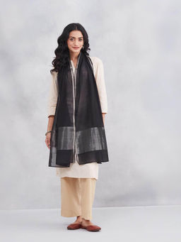 Fabindia - Black Cotton Silk Blend Hand Woven Stole