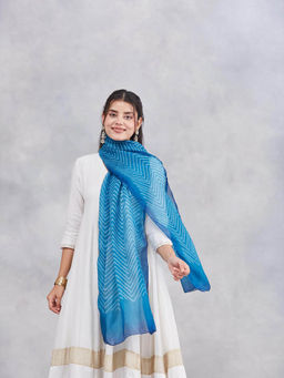 Fabindia - Blue Silk Printed Stole