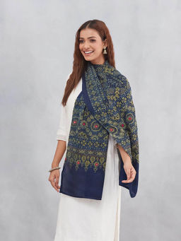 Fabindia - Blue Viscose Hand Block Printed Stole