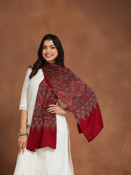 Fabindia - Maroon Viscose Hand Block Printed Stole