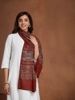 Fabindia - Red Cotton Hand Block Printed Stole