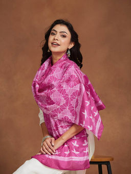 Fabindia - Pink Silk Printed Stole
