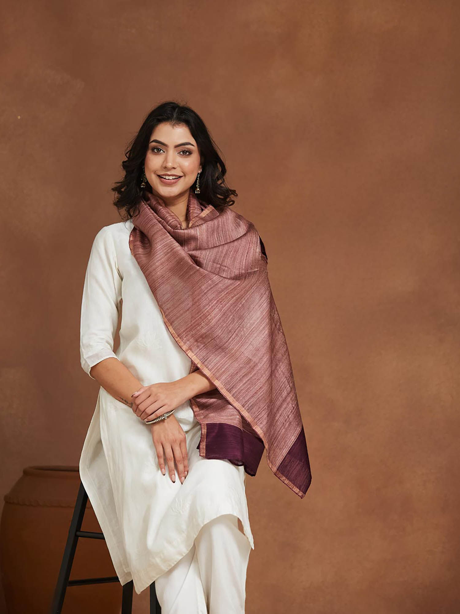 fabindia Mauve Silk Hand Woven Stole-picture-22
