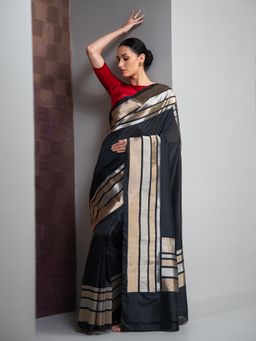 Sacred Weaves - Black Katan Silk Handloom Banarasi Saree