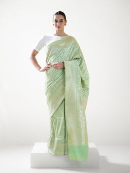 Sacred Weaves - Pista Green Handloom Banarasi Saree