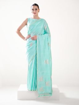 Sacred Weaves - Pastel Blue Shikargah Boota Handloom Banarasi Saree