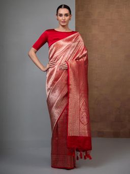 Sacred Weaves - Red Minakari Silk Brocade Handloom Banarasi Saree
