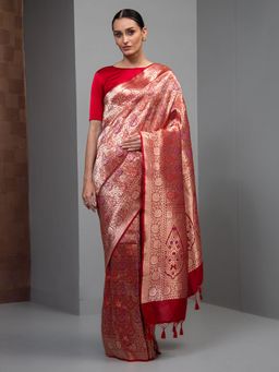 Sacred Weaves - Red Minakari Silk Brocade Handloom Banarasi Saree