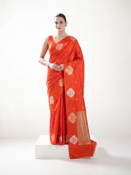 Sacred Weaves - Orange Booti Katan Silk Handloom Banarasi Saree