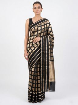 Sacred Weaves - Black Checks Organza Handloom Banarasi Saree