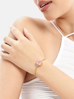 Estele - Alluring Mint Pink CZ Oval Cuff Kada - Gold Plated Jewellery
