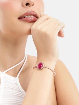 Estele - Rose gold Ruby Red Oval CZ Cuff Kada