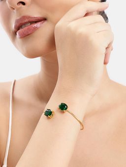 Estele - Luminous Emerald Green Oval CZ Cuff Kada in Gold Finish