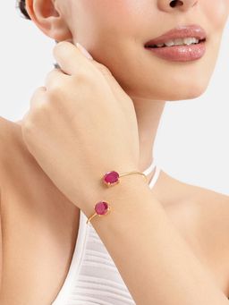 Estele - Radiant Gold Plated Ruby Red AD Oval Cuff Kada For Luxe Celebration Wear