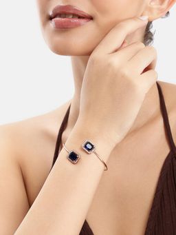Estele - Glimmering Navy Blue Square AD Cuff Kada in Rose gold Finish