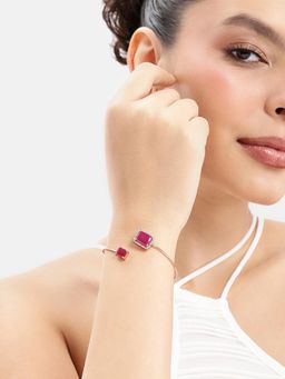 Estele - Graceful Cuff Kada with Ruby Red AD in Rose gold Finish