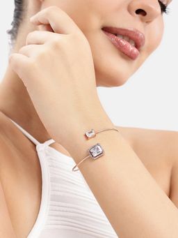 Estele - Sparkling Cuff Kada with White AD in Rose gold Finish