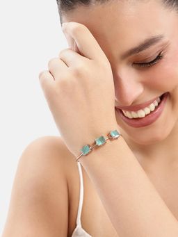 Estele - Rose gold Triple-Stone AD Cuff Kada - Mint Green Jewellery