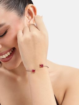 Estele - Rose gold AD Cuff Bracelet in Mint Ruby Accents