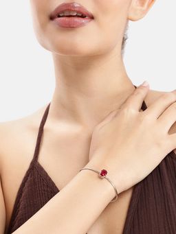 Estele - Rhodium CZ Solitaire Cuff Kada in Ruby Red Accents