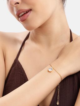 Estele - Gold Finish White AD Charm White Adjustable Chain Bracelet