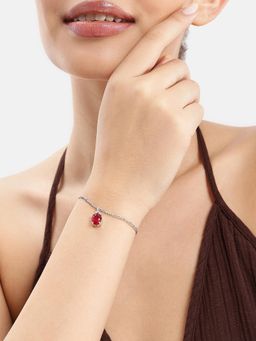 Estele - Rhodium AD Charm Adjustable Ruby Solitaire Bracelet