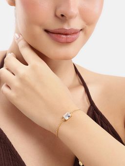 Estele - Gold Finish White AD Charm White Adjustable Solitaire Bracelet