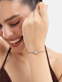 Estele - Chic Rose gold White AD Charm White Adjustable Solitaire Bracelet