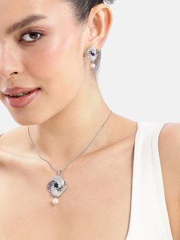 Estele - Dazzling Rhodium AD Necklace Set in Blue Accents