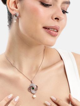 Estele - Rose gold AD Necklace Set in Green Accents