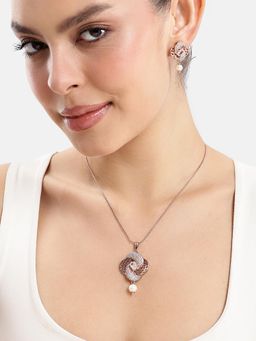 Estele - Sophisticated White AD Necklace Set in Rose gold Finish