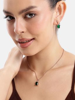 Estele - Opulent Rose gold Green AD Square Necklace Set